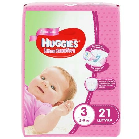 Подгузники Хаггис Huggies Ultra Comfort 3 Girl (5-9кг) Подгузники 21 шт.