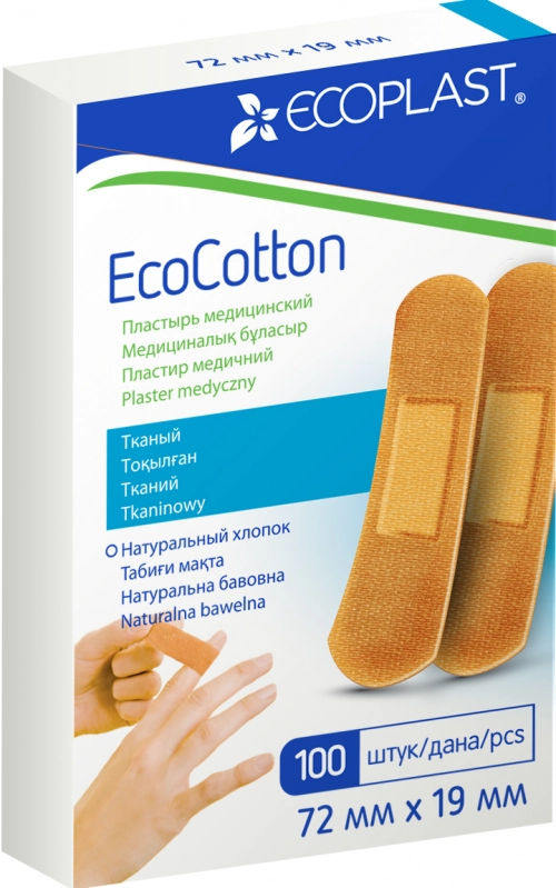 EP Пластырь мед тканый EcoCotton 72 х 19 мм - 100 шт Лейкопластырь на тканевой основе 100 шт.